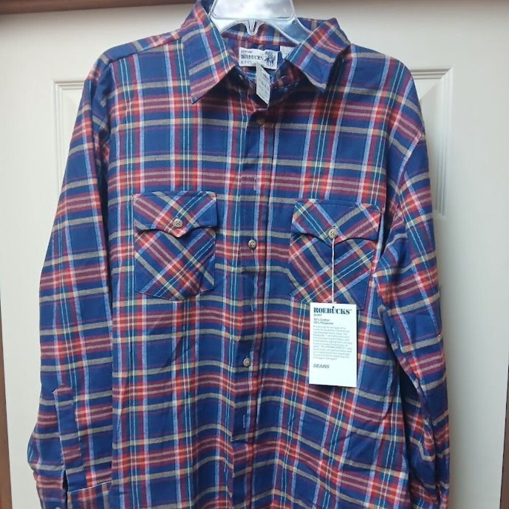 Vtg Sears Genuine Roebucks Flannel Shirt XL 17-17.5 Perma Prest Cotton Blend NWT
